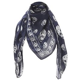 Sciarpa Alexander McQueen Signature con stampa teschio scheletrico blu navy e bianco Blu Blu navy