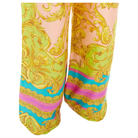 Versace-Calça larga em twill com estampa gráfica Barocco Goddess da Versace-Multicor