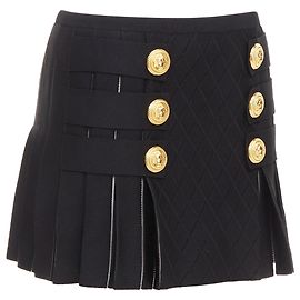 Saia mini plissada em malha com padrão de diamante Balmain Preto