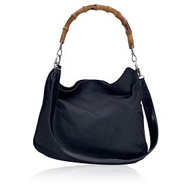 Hobo de tecido vintage Gucci com bambu Preto