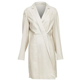 Jil Sander minimal asymmetric wrap front long coat White Cream