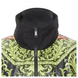 Versace-Jaqueta de pista de nylon preta e vermelha com estampa Barocco Le Pop Classique da Versace-Preto