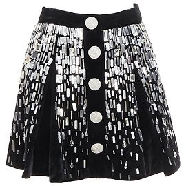 Gonna mini svasata in paillettes decorata Balmain Nero