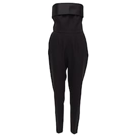 Saint Laurent-Saint Laurent black virgin wool silk strapless satin panel jumpsuit-Black