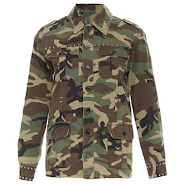 Saint Laurent-Saint Laurent 2015 green khaki camo print cotton studded army jacket-Green
