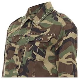 Saint Laurent-Saint Laurent 2015 green khaki camo print cotton studded army jacket-Green