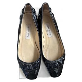 Jimmy Choo Bailarinas de Charol Negro con Joyas Negro