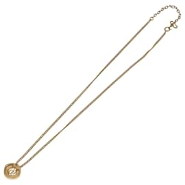 Christian Dior Rundpendant-Halskette aus Metall und Kristallen Golden