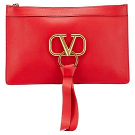 Valentino Garavani V-Ring Clutch Bag Red
