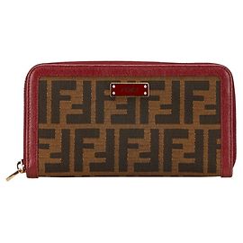 Fendi Zucca Long Wallet Brown Dark red