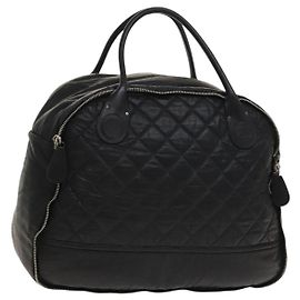 Bolso Boston CHANEL de lona recubierta negro plata CC Auth bs29253 Negro Plata
