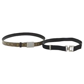 GUCCI GG Supreme Belt Leather 2Set Black Beige Auth bs29191 Black Beige
