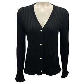 Schwarze Rippstrick-Cardigan aus Kaschmir mit Perlenknöpfen von Christian Dior Schwarz