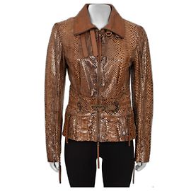 Chaqueta de cuero de pitón marrón Roberto Cavalli - Talla 42 / M Castaño