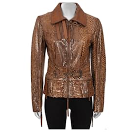 Roberto Cavalli braune Python-Lederjacke - Größe 42 / M Braun