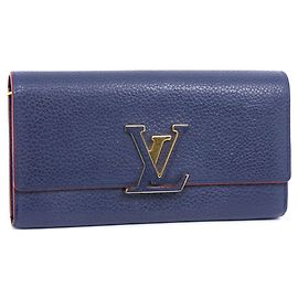 Louis Vuitton Capucines Long Wallet Leather Navy blue