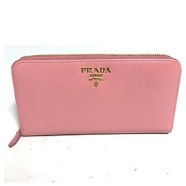 Cartera larga de metal Saffiano rosa Prada Rosa