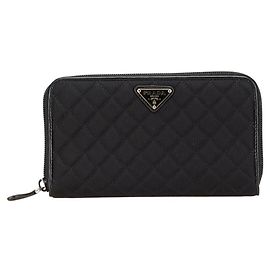 Carteira longa com placa de logo triangular Prada Preto