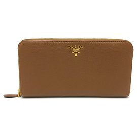 Prada Brown Leather Long Wallet Brown