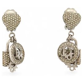 DIOR HERZLOGO HÄNGENDE OHRRINGE AUS SILBERMETALL MIT STRASS Silber