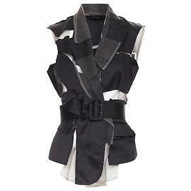 Comme Des Garcons Colete de tule patchwork preto de cetim transparente da Commes Des Garçons Runway com cinto Preto