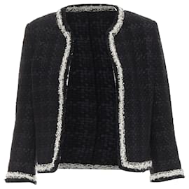 Saint Laurent-Saint Laurent 2021 navy wool silk tweed silver chain braided trim jacket-Blue,Navy blue