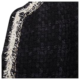 Saint Laurent-Saint Laurent 2021 navy wool silk tweed silver chain braided trim jacket-Blue,Navy blue