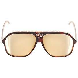 Óculos de sol Gucci GG0734S com logo de cristal e padrão tartaruga Marrom