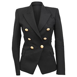 Balmain Double-Breasted Blazer in Black Wool Black