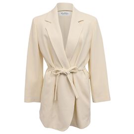 Blazer com cinto Max Mara em algodão ecru Branco Cru