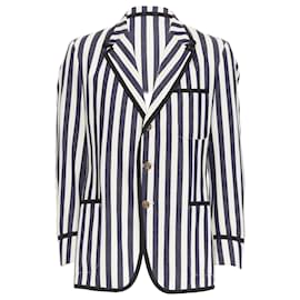 Gucci-Gucci navy cream cotton anchor buttons striped nautical blazer-Blue,Navy blue