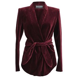 Balmain Blazer mit Gürtel aus burgunder Samt Rot Bordeaux