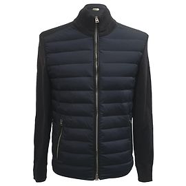 Tom Ford Quilted Shell Panelled Ribbed Zip Up Cardigan in Navy Blue Wool Blue Navy blue