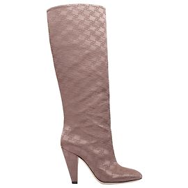 Bottes hautes en satin monogramme Karligraphy de Fendi Marron