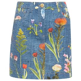 Saia mini de denim de algodão com estampa floral azul Moschino Boutique Azul