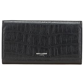 Yves Saint Laurent Cartera larga de cuero con estampado de cocodrilo Saint Laurent Negro