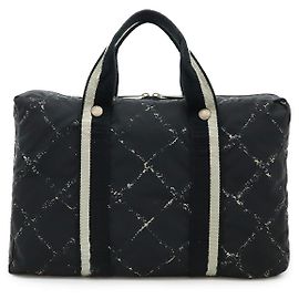 Bolsa de nylon da linha Travel da Chanel Preto Vermelho
