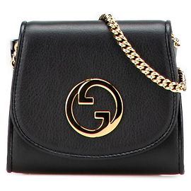 Gucci Blondie Interlocking G Leather Chain Shoulder Wallet Black