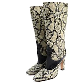 Gucci Lederstiefel mit Python-Muster Schwarz Beige