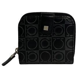 Salvatore Ferragamo Leather Zip Bifold Wallet Black Grey