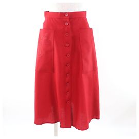 Bestickter Caleche Leinenrock von Hermès Rot
