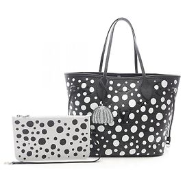 Bolsa tote limitada LOUIS VUITTON × yayoi kusama Neverfull MM Monogram Empreinte Preto Branco