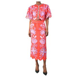 Farm Rio Set top e gonna in lino floreale - taglia XS Rosso