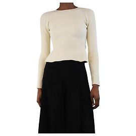 Khaite Cremfarbener gerippter Stretch-Crop-Top - Größe S Roh