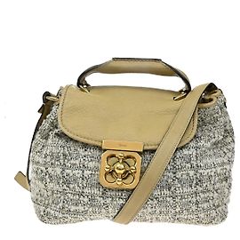Chloé Borsa a Spalla Chloe Elsie in Tweed e Pelle Beige