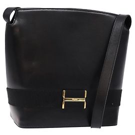 Borsa a Spalla Gancini in Pelle Nera e Oro Auth 140540 di Salvatore Ferragamo Nero D'oro