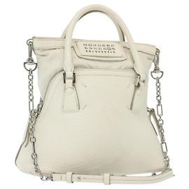 Autre Marque Bolsa de mão mini 5AC em couro 2 em 1 Maison Margiela Branco Prata Auth 134868 Prata Branco