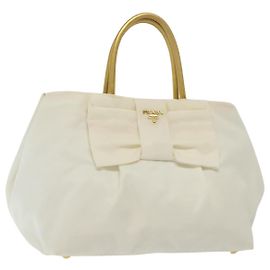 PRADA Sac à main en ruban Nylon Blanc Or Auth 140482 Blanc Doré