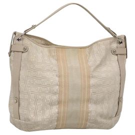 Salvatore Ferragamo Shoulder Bag Nylon Beige Silver Auth BA5336 Silvery Beige