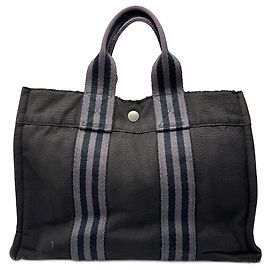 Bolso mini tote de lona vintage Hermès negro Negro